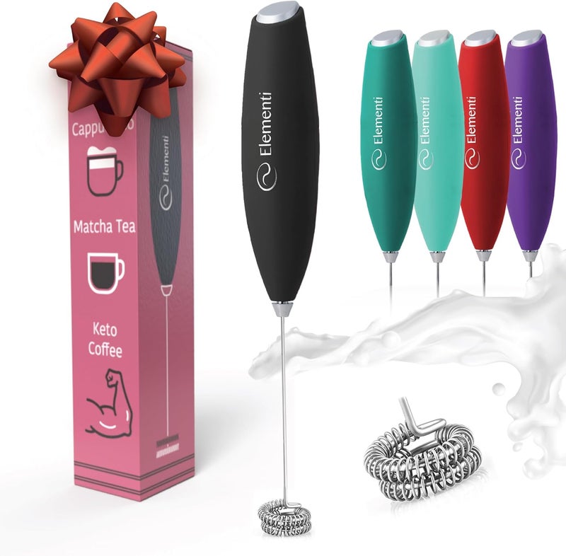 Elementi Milk Frother Wand - Easy to Use Handheld Electric Stirrer for Powder Drinks, Durable & Powerful Coffee Whisk & Protein Powder Mixer Wand, Hand Frother, Coffee Stirrers Electric Mini (Black) - Image 1